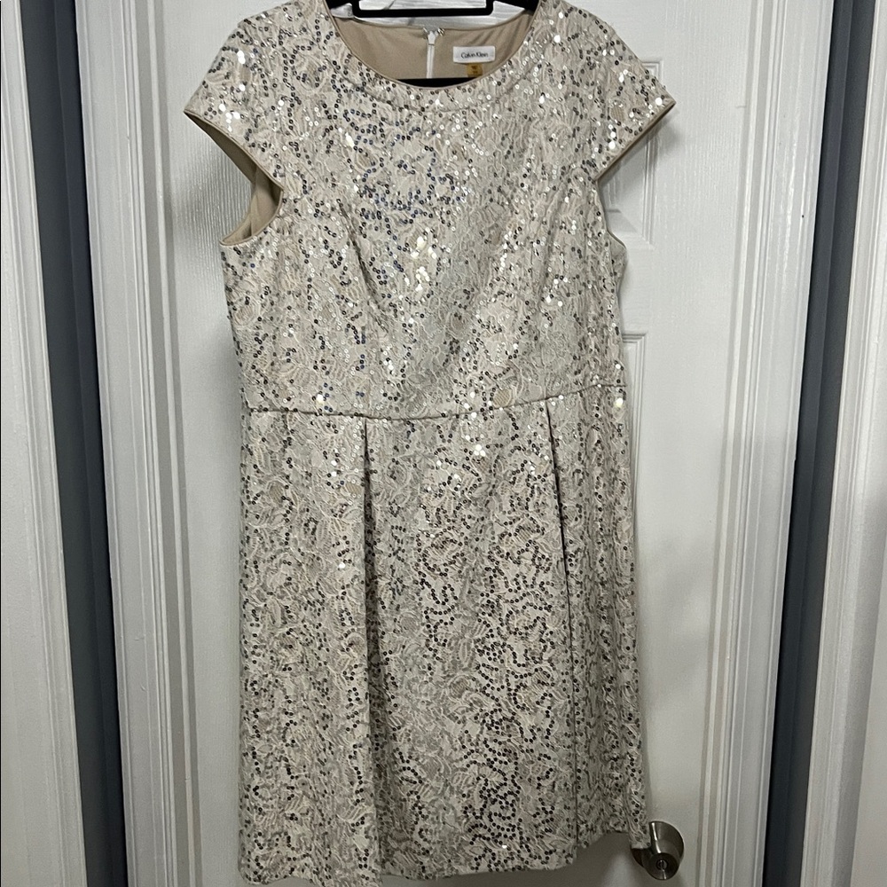 Calvin Klein Cream Sequin Mini Dress